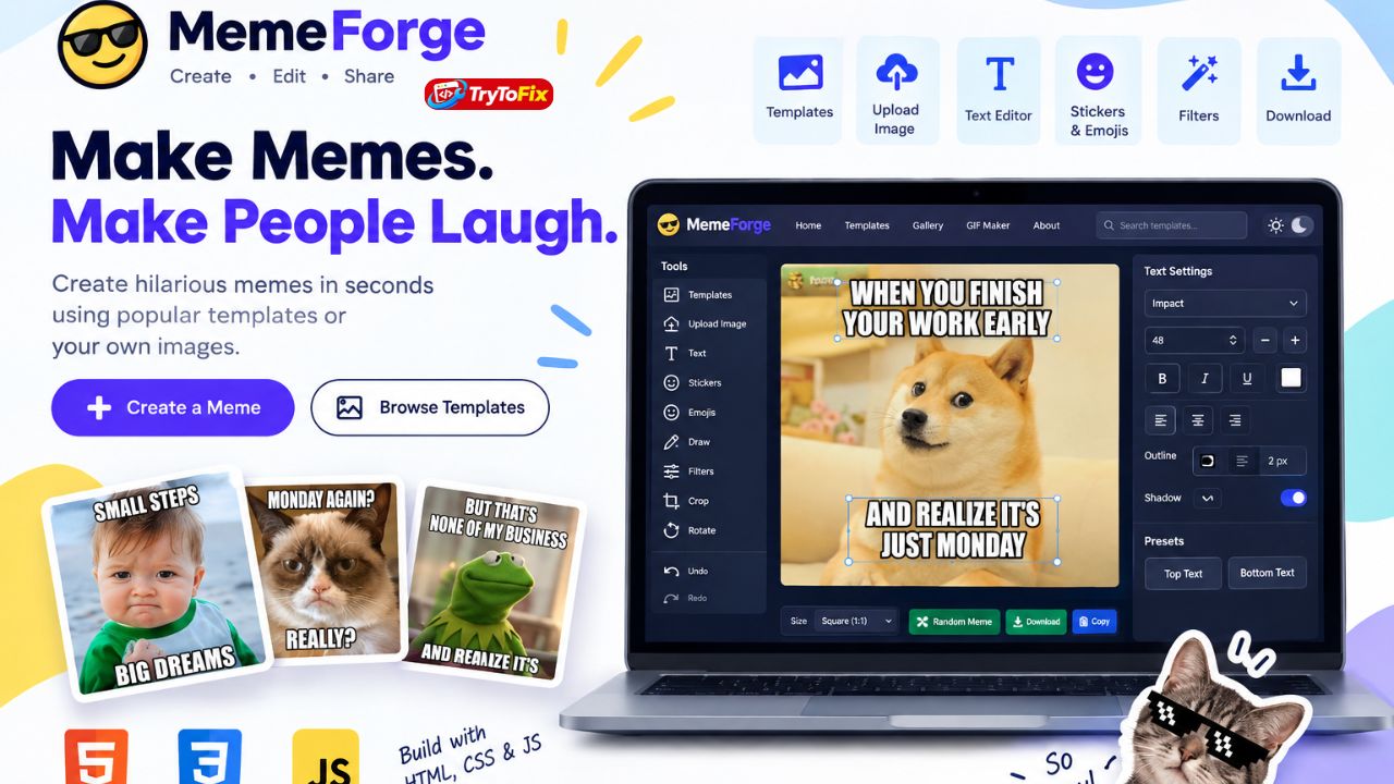 AI Prompt to Create a Responsive Meme Generator Website with HTML, CSS & JavaScript